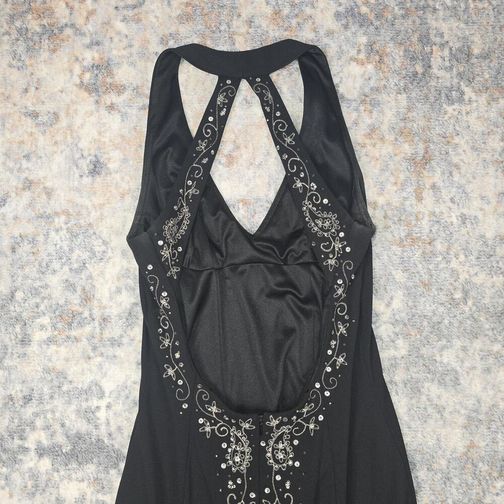 VTG y2k Jane & Johnny Slip Dress 4 Black Halter Beaded Maxi Formal Prom Party - Picture 9 of 12